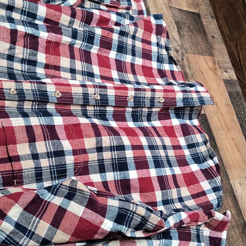 Ridgecut Tough Plaid Wear Red Blue Beige Long Sleeve Heavy Weight Flannel Sz XL - Picture 3 of 9